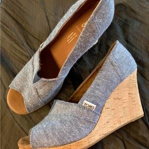 Chambray TOMS wedges, size 10